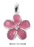Sterling Silver 5 Petal Pink Enamel Flower Charm With CZ In Center