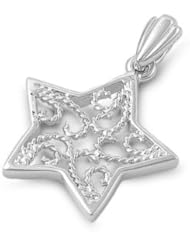 Sterling Silver Rope Chain Design Star Pendant Wholesale Charm Pure 925 New 19mm with 1mm Box Chain