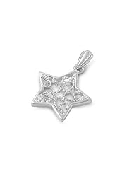Sterling Silver Rope Chain Design Star Pendant Wholesale Charm Pure 925 New 19mm with 2mm Figaro Chain