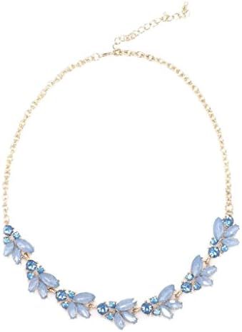 Vintage Style Crystal Evening Ornate Statement Chain Link Necklace (Aqua Blue)