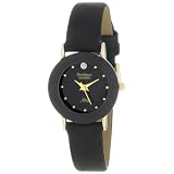 Armitron Womens 75-2447BLK NOW Diamond Accented Gold-Tone Black Leather Watch