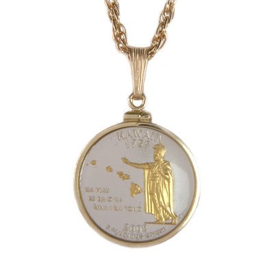 Hawaii State Quarter Hawaiian Jewelry Gold on Silver Pendant