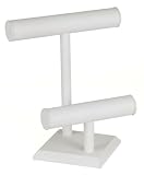 KCF 49133 Jewelry T-Bar Display for Necklace and Bracelets, 2-Tier, White Leatherette, 11 Inches High