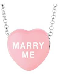 Sterling Silver 14mm Lt Pink enamel Sweethearts MARRY ME Heart Pendant