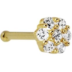 Solid 14KT Yellow Gold Clear CZ Flower Nose Bone