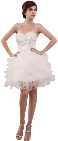 Heyivogue Junior Strapless Sweetheart Puffy Ruffles Graduation Ball Dresses 3273 6 White