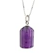 "AAA" Quality Natural Amethyst Pendant - Faceted - 10 Sided Cylinder Shape with Sterling Silver Bail and 16" long Box Chain (Approx 15mm x 9mm)