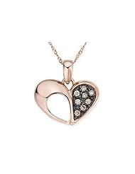 1/10 Carat Brown Diamond 14K Pink Gold Heart Pendant w/Chain