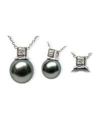 18K white gold Semele Black Tahitian cultured pearl and diamond pendant