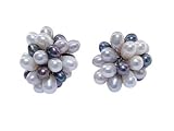 Peacock, White and Grey Freshwater Pearl Cluster Earrings