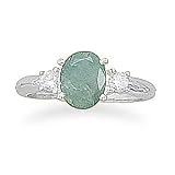 Faceted Rough Cut Emerald and CZ Silver Ring