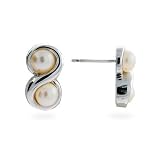 Eve's Addiction Sterling Silver Freshwater Pearl Infinity Earrings