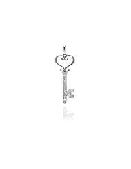 0.07CT, White Round Brilliant Diamond key Pendant Micro pave Setting in14K white Gold