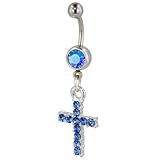 Pugster Belly Button Rings Iridescent Blue Austrian Crystal Celtic Cross Dangle Belly Navel Ring Body Jewelry