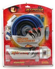Raptor PKBL3-CAP 1500 Watt Installation 4Gauge Blue/Silver/RCAs/1.5FARAD Cap Amplifier Kit