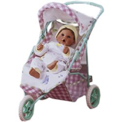 Gingham and Print 3-Wheel Stroller for Newborn Nursery by Middleton Doll