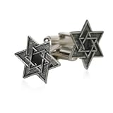 Star of David Pewter Silver Cufflinks with Presentation Box