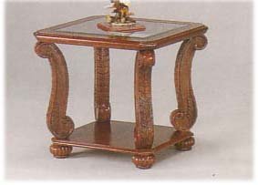 CHERRY FINISH END TABLE CARVED LEGS