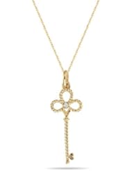 0.02 Cts Diamond Clover Key Pendant in 14K Yellow Gold