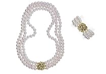 9.5x10mm AAA Quality Japanese Akoya saltwater cultured pearl necklace 51" triple strand Rope