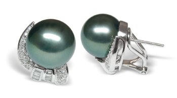 31N1MS2APCL 18K white gold Lolita Black Tahitian cultured pearl and diamond earring