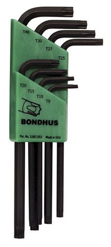 Bondhus 31834 Long Length Star-Tipped L-Wrenches, 8 Piece Set, sizes T9-T40