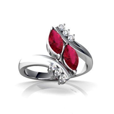 14K White Gold Marquise Created Ruby Bypass Ring Size 6.5