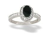 14K White Gold Genuine Oval Black Onyx and Diamond Couture Ring