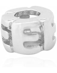 De Buman Sterling Silver Letter E Charm Bead-fits Pandora, Troll & Chamilia European Charm Bracelets