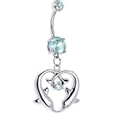 Light Blue Gem Dolphin Heart Drop Belly Ring