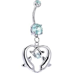 Light Blue Gem Dolphin Heart Drop Belly Ring