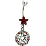 Red Cubic Zirconia Gothic Pentacle Belly Ring
