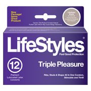 LifeStyles Premium Latex Condoms, Lubricated, Triple Pleasure, 12 Condoms