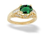 14K Yellow Gold Oval Created Emerald and Diamond Antique Style Ring