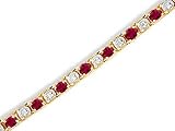 14K Yellow Gold Genuine Oval Ruby and Diamond Bracelet
