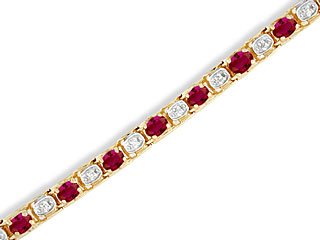 14K Yellow Gold Genuine Oval Ruby and Diamond Bracelet