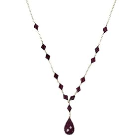 14k Yellow Gold Garnet Necklace with Ruby Drop Pendant, 17 by 