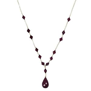 14k Yellow Gold Garnet Necklace with Ruby Drop Pendant, 17 by