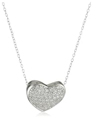 Sterling Silver Cubic Zirconia Small Heart Pendant Necklace, 16 + 4"