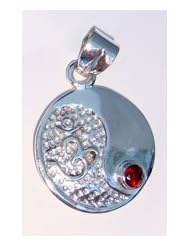 925 St Sterling Silver Yin Yang OM Ohm Chakra Pendant Red Garnet 1 by 1/2 inch With A Beautiful Heavily Plated St Silver Chain