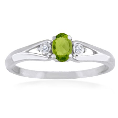 AUGUST Birthstone Ring 14k White Gold Peridot Ring