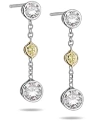 White & Yellow Diamond Drop Earrings in 18K White Gold