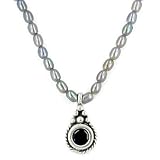 Gray Pearl and Sapphire Pendant Necklace - 17