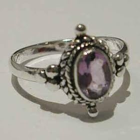 Sterling Silver Bali Ring with Genuine Amethyst Stone by 