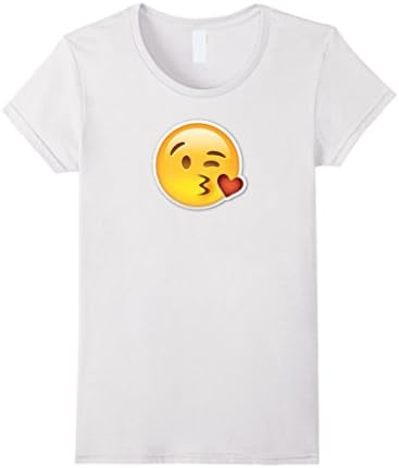 Women's Kissy Face Emoji T-Shirt Kiss Heart Wink Kissing Small White