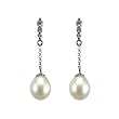 14k Gold Diamond Journey Bail Natural White 7.5-8mm Cultured Drop Pearl Dangle Earrings - Dahlia Classic Collection
