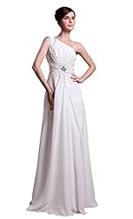 Plus Size Chiffon One Shoulder Beaded  Floor Length Evening Dress/Prom Dress/Maxi Dress  With Rhinestones