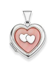 Genuine IceCarats Designer Jewelry Gift Sterling Silver With Pink Mother Of Pearl Inlay Heart Locket