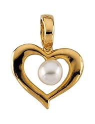 14K Gold Childrens Heart With Pearl Pendant With 15" Chain