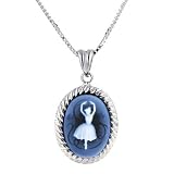 Sterling Silver Ballerina Oval Agate Cameo Pendant - 3/8 X 1/2 w/ 18 Chain